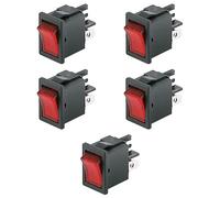 5x Interruttore ON-OFF a bilanciere, tasto rosso luminoso, bipolare DPST, 2 posizioni, rettangolare, da pannello, autobloccante, foro 19x13mm, portata 220V 230V 6A, contatti ottone 4,8mm, basculante