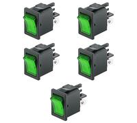 5x Interruttore ON-OFF a bilanciere, tasto verde luminoso, bipolare DPST, 2 posizioni, rettangolare, da pannello, autobloccante, foro 19x13mm, portata 220V 230V 6A, contatti ottone 4,8mm, basculante