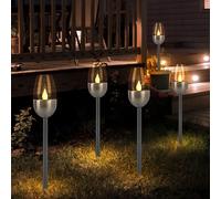 5X Lampada Solare Da Esterno Fackel Effetto Fuoco Lampada Da Terrazza Nera LED