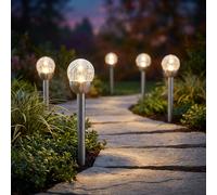 5x LED Solarleuchte Da Esterno IP44 Acciaio Inox Luce Calda 24,5 cm Argento [EEK: Non valutato]