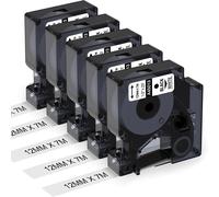 5X Nastro 45013 Compatibile Con Dymo D1 Etichette 12Mm X 7M Nero Su Bianco A4501