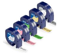 5x Nastro per Etichette Wonfoucs Compatibile con Dymo LetraTag Plastica 12mm x 4m Nero su bianco/rosa/verde/oro glitterato/argento per Dymo Letra Tag LT-110T LT-100H QX 50 XR XM 2000