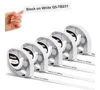 5x Phomemo P12/P12Pro/LT12 Nero su nastro di carta bianca, 12mm x 4m, per la stampante di etichette Phomemo P12/P12Pro/LT12, ricambio per Dymo LetraTag LT100H LT100T