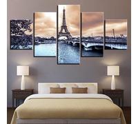 5X Pittura su Tela, Paris Eiffel Tower Immagini, Foto di Arte della Parete con Cornice, Camera Bagno Decorazione