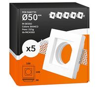 5x Portafaretti in Gesso da Incasso Controsoffitti - Quadrato 100x30mm - per Faretti diam. 50mm GU10 GU5.3 colore bianco - portalampada GU10 inclusi