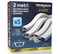 5x Profili Flessibile da 2 metri (10mt) in Alluminio per Strisce LED Copertura Opaca larghezza massima striscia led 13mm - 18 x 6