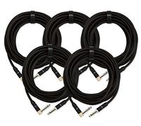 5x Pronomic Trendline INST-A-6S Cavo jack 6m (Cavo professionale per chitarra/strumento, jack 6,3mm, placcato oro 24 carati, guaina esterna flessibile e robusta, incl. fascia a strappo) nero