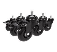 hjh OFFICE 729400 Ruote per sedie da ufficio ROLO SKATE Nero 5 x ruote per pavimenti duri 11 mm x 75 mm con freno di bloccaggio