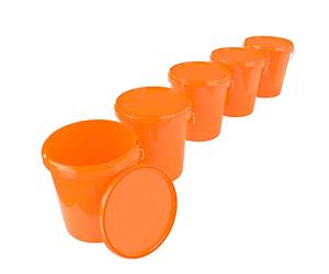 5X Secchio con coperchio 16 litri Arancione - per alimenti, ermetico e stabile, secchio vuoto con manico e chiusura per alimenti, chimica, vernice murale, detersivo in polvere, adesivi