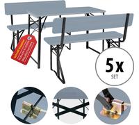 5x Set Birreria Tavolo e Panche con Schienale da Giardino Balcone in Legno 119cm