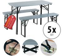 5x Set Birreria Tavolo e Panche Richiudibile da Giardino Balcone in Legno Grigio