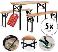 5x Set Birreria Tavolo e Panche Richiudibile Giardino Balcone in Legno Esterno