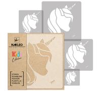 5x stencil riutilizzabili in PLASTICA / da 34x34 a 9x9 / bambini / UNICORNO #1