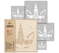 5x stencil riutilizzabili in PLASTICA / da 34x34 a 9x9 / bambini / UNICORNO #3