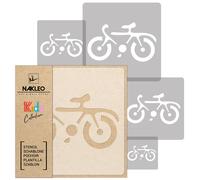 5x stencil riutilizzabili in PLASTICA/ da 34x34 cm a 9x9 cm /bambini/ BICICLETTA