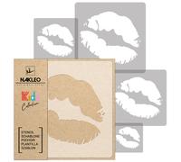 NAKLEO Stencil di Pittura per Bambini, Set di 5 Pezzi da 9x9 a 34x34cm Labbra Rossetto Bocca, Modelli Plastica e Riutilizzabili di Stanza Decorazione, Sagome DIY Fai-da-te, Mobili Muro Legno