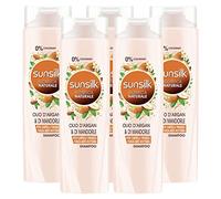 5x Sunsilk Shampoo Ricarica Naturale con Olio di Argan & di Mandorle per Capelli Fragili - 5 Flaconi da 250 ml