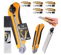 5x Taglierino Cutter Professionale 25 mm Taglierina per Moquette Pacchi Cartone Cutter Lama A Coltello In Metallo Pellicole Universale Tagli Precisione Autobloccante Con 55x Lama