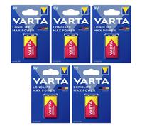 5x VARTA Longlife Max Power 9V Batterie Alcaline E-Block 6LR61 PP3