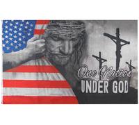 5X8 Uno Nation Sotto Dio USA 3 Croci 100D Tessuto Poly Nylon Grande Bandiera