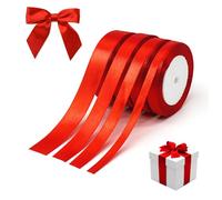 6/10/15/20mm Durevole Nastro Raso Rosso, 4 Rotoli Nastro Decorativi in Tessuto Rosso, 22m Lunghezza Rotoli Poliestere Satinato Rosso Nastro, Rosso Fronte Nastri di Cucito per Regalo Pacchetto
