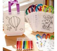 6/12/24 pezzi Set di borse a tracolla riutilizzabili in tessuto non tessuto per DIY, graffiti, adatto per viaggi di adolescenti, feste di carnevale, regali di arte animale, con pennarelli colorati, co