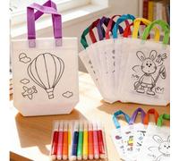 6/12/24 Set di borse della spesa riutilizzabili in tessuto non tessuto per scarabocchi fai-da-te - Adatte per bambini dai 3+ anni per uso in feste, retro bianco per pittura creativa, borse regalo per 
