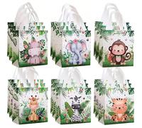 6/12/30 pezzi Borse regalo/Borse a tracolla a tema Avventura nella Giungla, Borse pieghevoli con stampa di animali della foresta, adatte per Compleanno, Matrimonio, Festa a tema Animali della Giungla,