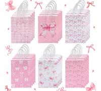 6/12 pezzi Borse regalo con fiocco rosa, borse regalo per feste di compleanno, matrimoni e ringraziamenti con fiocco rosa, confezioni regalo miste con fiocco rosa e bianco per feste di nascita, comple