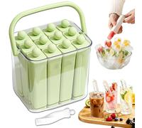 6/12 Sticks Silicone Ice Stick Tray with Storage Caddy, Portable Carrying Case Reusable Popsicle Molds, Easy-Release Long Narrow Stick Ice Cube Mold for Sports Bottles, Tumblers, Juice (Green,12pcs)