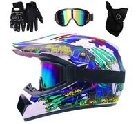 6-14 anni Bambini MTB Casco da Motocross, con Occhiali Guanti Maschera, Approvato DOT, Discesa Dirt Bike MX Quad Bici Schianto Casco(F1,L(56-57cm))