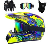 6-14 anni Bambini MTB Casco da Motocross, con Occhiali Guanti Maschera, Approvato DOT, Discesa Dirt Bike MX Quad Bici Schianto Casco(F4,S(52-53cm))