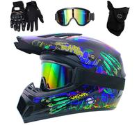 6-14 anni Bambini MTB Casco da Motocross, con Occhiali Guanti Maschera, Approvato DOT, Discesa Dirt Bike MX Quad Bici Schianto Casco(F2,L(56-57cm))