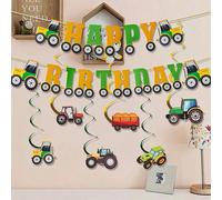 6/17 pezzi Decorazioni per festa di compleanno a tema trattore agricolo, striscione Buon Compleanno e decorazioni sospese a spirale, forniture per feste Rotazione sospesa,bandiera,Tira fuori la bandie