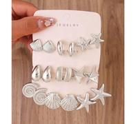 6/18PCS Orecchini a perno in argento con design oceano conchiglia/stella marina/conchiglia, orecchini stile estivo.....Orecchini versatili stile vacanza per il pendolarismo Tagli UnicaPerline rivestit