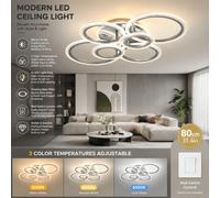 6-4 Anelli Plafoniera in Acrilico Argento con LED, Luminosità e Colore Regolabili Tramite Telecomando. Adatta per Soggiorno e Camera da Letto, Decorazione Domestica Minimalista di Lusso, Può Essere Ut