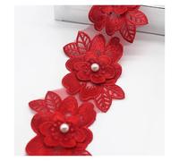 6.5 * 8cm 30pcs Pearl Flower For Dress Ribbon Lace Trim Knitting Wedding Embroidered DIY Patchwork Sewing Supplies Craft(Red)