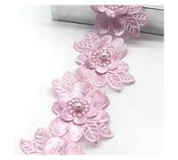 6.5 * 8cm 30pcs Pearl Flower For Dress Ribbon Lace Trim Knitting Wedding Embroidered DIY Patchwork Sewing Supplies Craft(Pink)