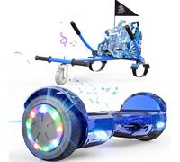 6,5" Hoverboards con Kart, Hover board con Sedile, Skateboard con Sedile per Bambini e Adulti, Batteria 4Ah, Hoverboard con Bluetooth e Luci LED, Max 15 km/h, 7KG Overboard con 5,6KG Seduta