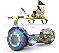 6,5" Hoverboards con Kart, Hover board con Sedile, Skateboard con Sedile per Bambini e Adulti, Batteria 4Ah, Hoverboard con Bluetooth e Luci LED, Max 15 km/h, 7KG Overboard con 5,6KG Seduta