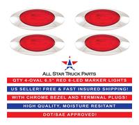 6.5 " Ovale Lato Evidenziatore Luce 6 LED Rosso Cromato Lunetta Freightliner