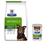 6 / 6,5 kg Hill's Prescription Diet Metabolic, Secco + 3 x 354 g Manzo & Verdure, Umido Cane gratis! - 6,5 kg Weight Management Prescription Diet con Pollo, Secco + 3 x 354 g Manzo & Verdure, Umido