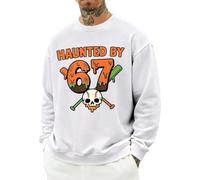 6 7 Felpe Per Gli Uomini Skull Felpa Six Seven Manica Lunga Pullover Top Haunted By 6 7 Novità Halloween Costume Party, bianco, L