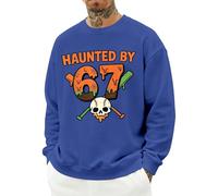 6 7 Felpe Per Gli Uomini Skull Felpa Six Seven Manica Lunga Pullover Top Haunted By 6 7 Novità Halloween Costume Party, Blu scuro, XL