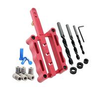 6/8/10mm Autocentrante Doweling Jig Punch Locator Tassello Jig Kit 1/4 3/8 5/16 "Guida for trapano Manicotto Strumento for la lavorazione del legno Falegnameria(Red Set With Drills)