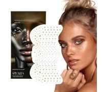 6 adesivi glitterati per il viso con lentiggini estivi, adesivi temporanei per il viso, glitter dorati, adesivi per il trucco impermeabili, per Halloween, musica, festival