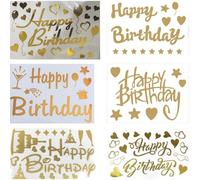 6 adesivi per palloncini con scritta "Happy Birthday", autoadesivi, per feste di compleanno, per palloncini trasparenti, accessori per feste di compleanno (giallo)