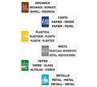 6 Adesivi per Raccolta Differenziata Multilingua | Etichette per Contenitori Rifiuti in Italiano-Inglese-Tedesco-Francese-Spagnolo | Formato cm 15x5