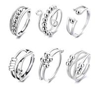 6 anelli per ansia per donne e ragazze, in argento, per alleviare lo stress, anelli regolabili per alleviare l'ansia, gioielli per autismo sensoriale, regali per mamma, fidanzata, figlia