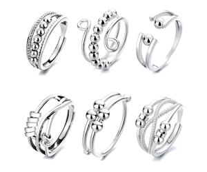 6 anelli per ansia per donne e ragazze, in argento, per alleviare lo stress, anelli regolabili per alleviare l'ansia, gioielli per autismo sensoriale, regali per mamma, fidanzata, figlia